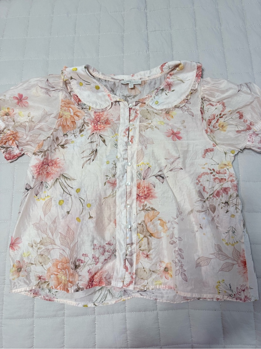 Floral Pink Peter Pan Collar Blouse          size Large